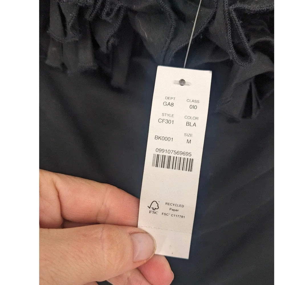 J Crew Off Shoulder Top Womens Medium Black‎ Ruffle Long Sleeve Blouse Party NYE